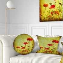 Designart Poppy Flowers on Grunge Background - Floral Throw Pillow - 12x20