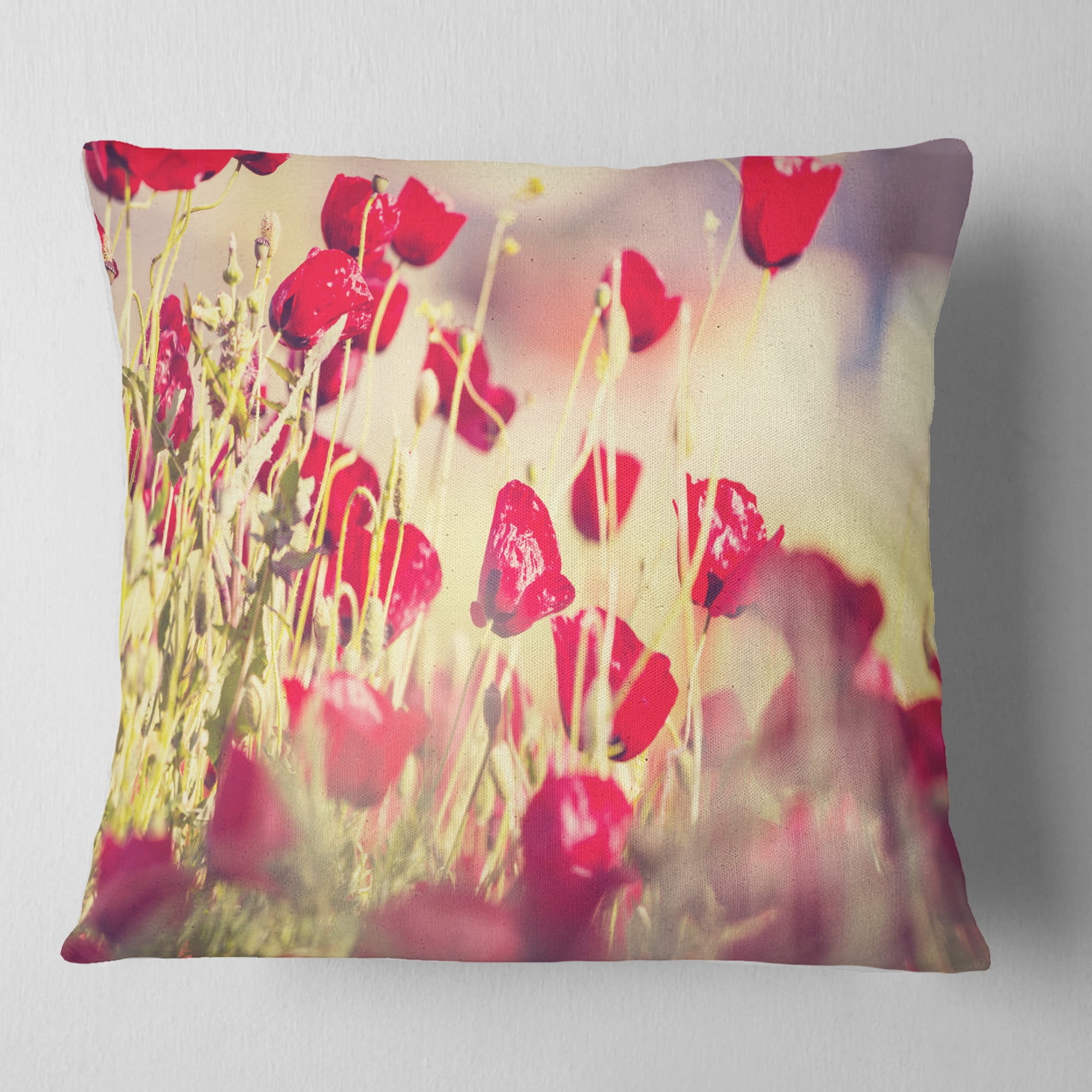 Designart Poppy Flowers on Light Background - Floral Throw Pillow - 18x18