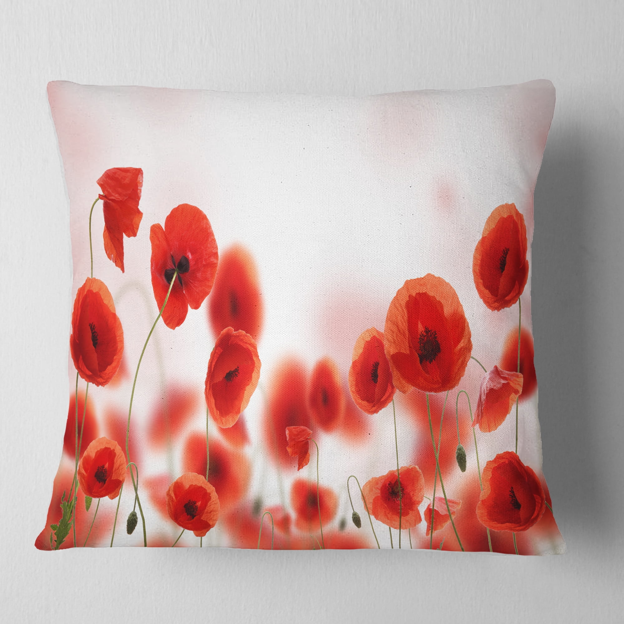 Designart Poppy Flowers on Pink Background - Floral Throw Pillow - 18x18