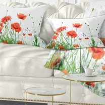 Designart Poppy Flowers on White Background - Floral Throw Pillow - 12x20