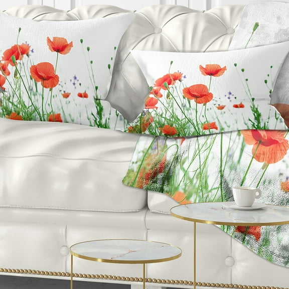 Designart Poppy Flowers on White Background - Floral Throw Pillow - 12x20