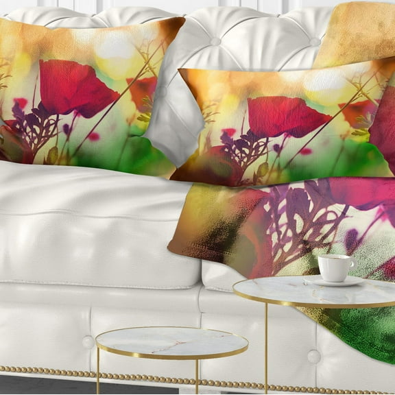 Designart Poppy Flowers with Bokeh Background - Floral Throw Pillow - 12x20