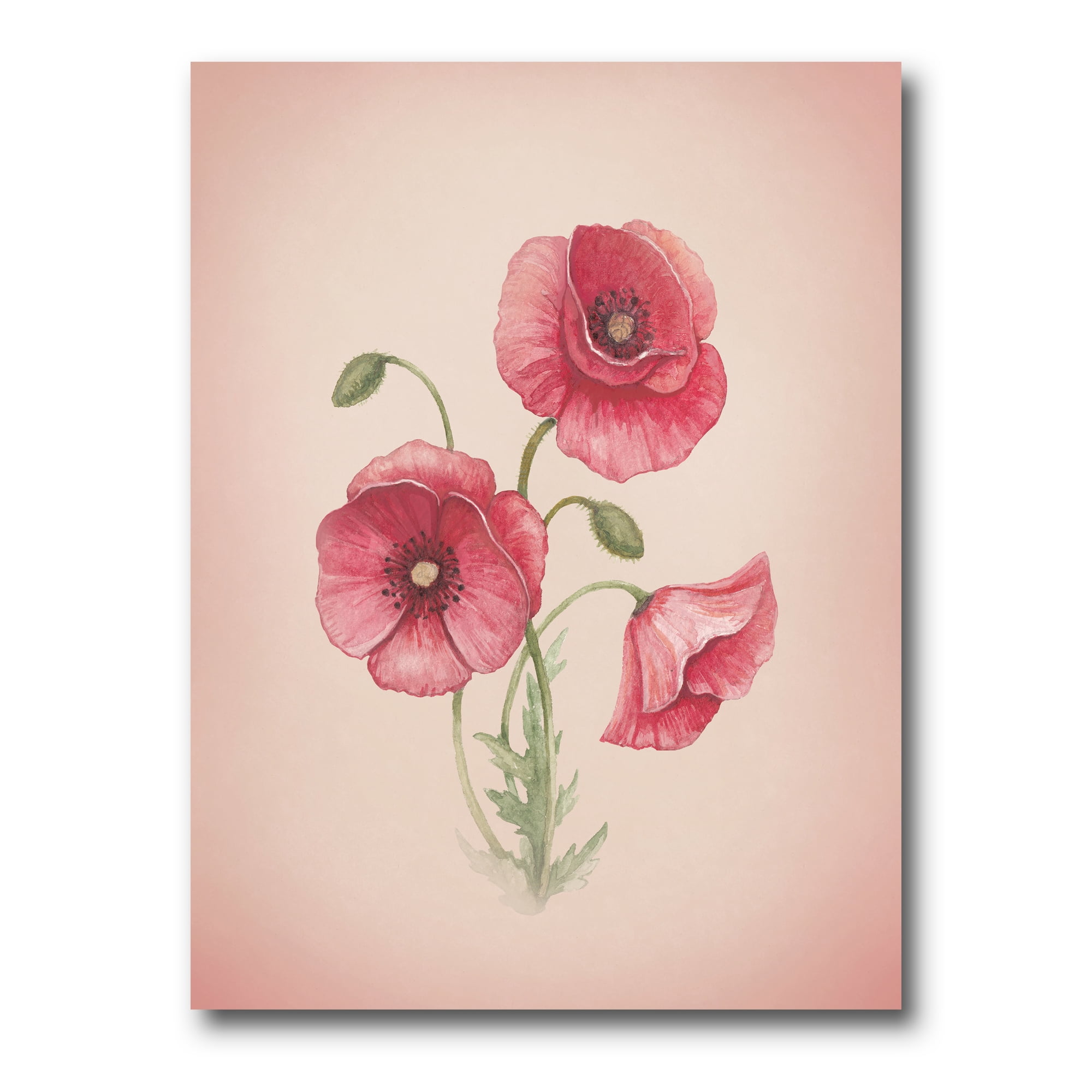 Designart ' Poppy Retro Flowers ' Vintage Canvas Wall Art Print