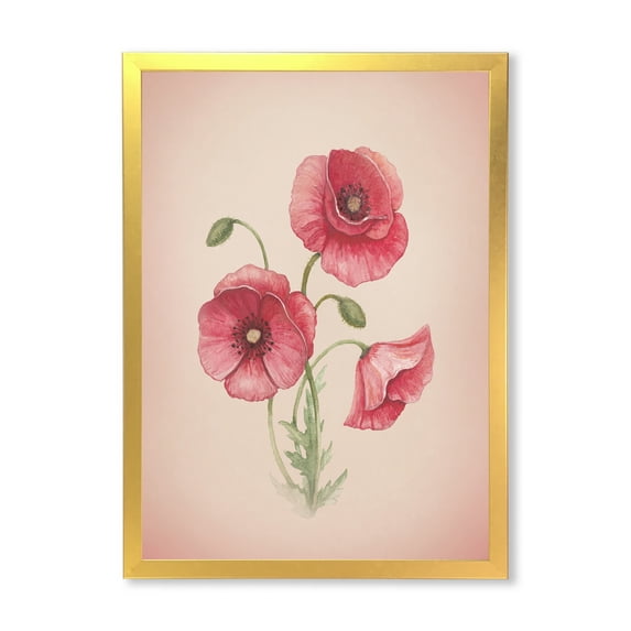 Designart 'Poppy Retro Flowers' Vintage Framed Art Print
