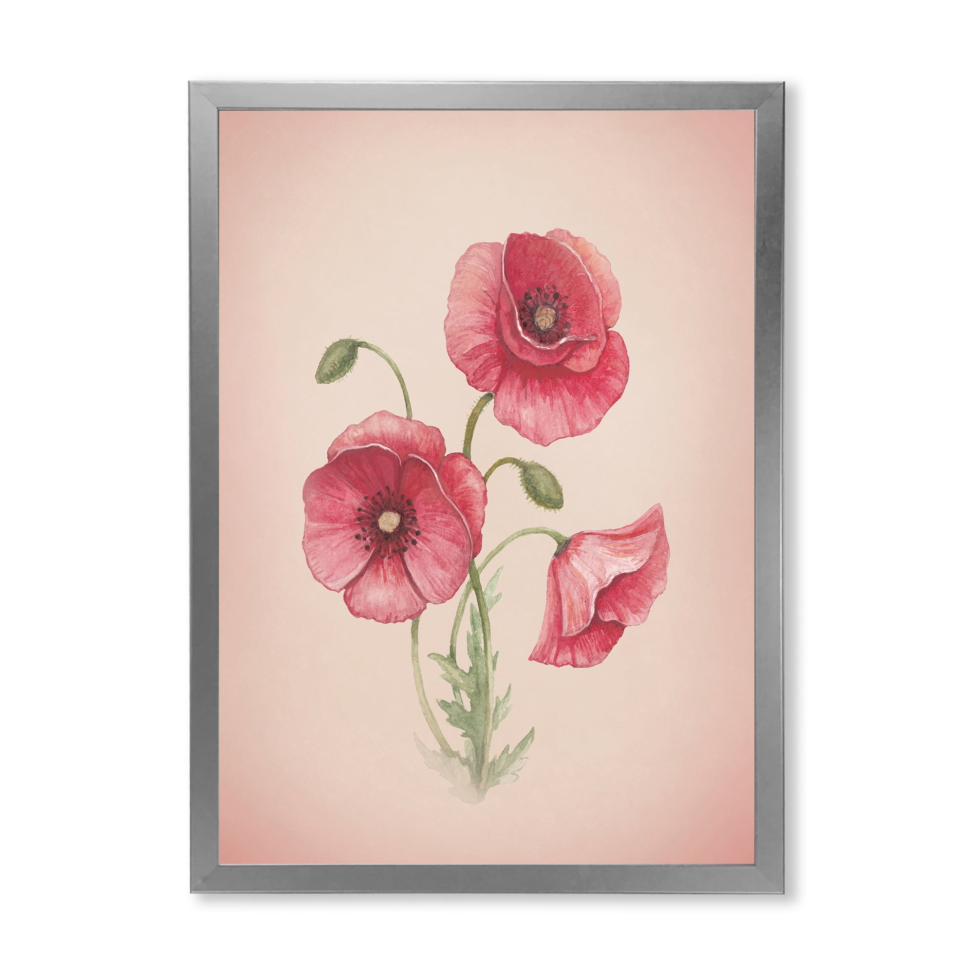 Designart 'Poppy Retro Flowers' Vintage Framed Art Print