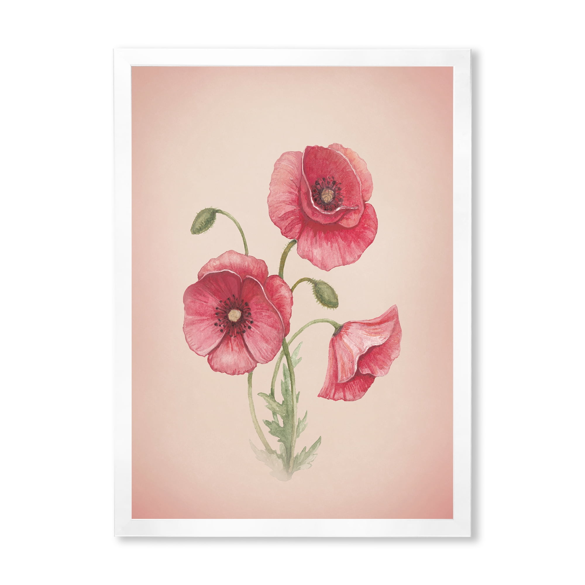 Designart 'Poppy Retro Flowers' Vintage Framed Art Print