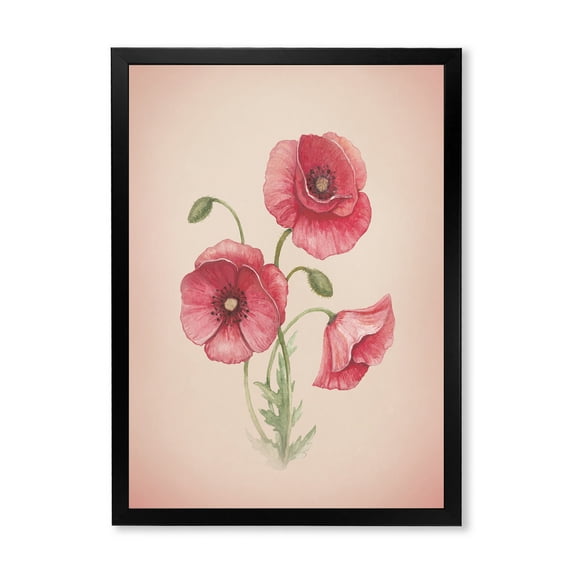 Designart 'Poppy Retro Flowers' Vintage Framed Art Print
