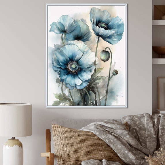Designart "Poppy'S Luminous Memory II" Poppy Floater Framed Wall Art Living Room