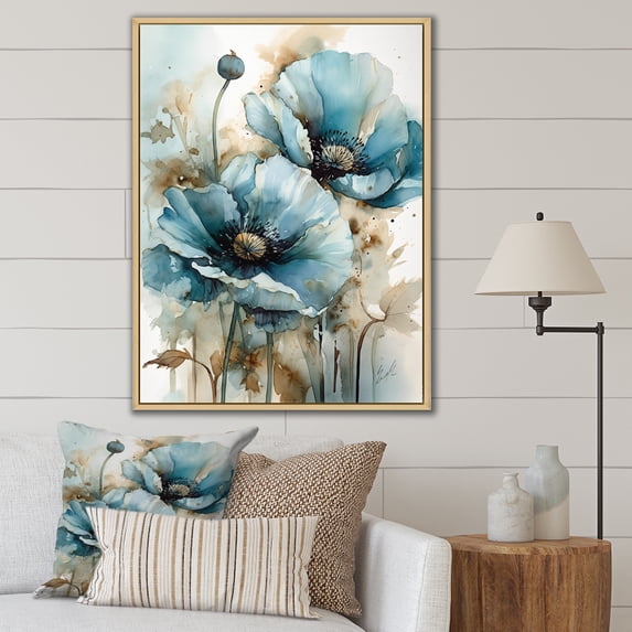 Designart "Poppy'S Luminous Memory" Poppy Floater Framed Canvas Art Print