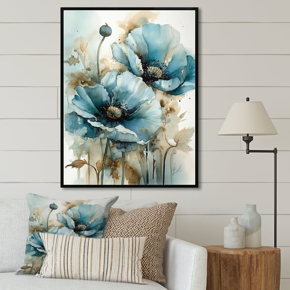 Designart "Poppy'S Luminous Memory" Poppy Floater Framed Canvas Art Print