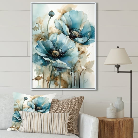 Designart "Poppy'S Luminous Memory" Poppy Floater Framed Canvas Art Print