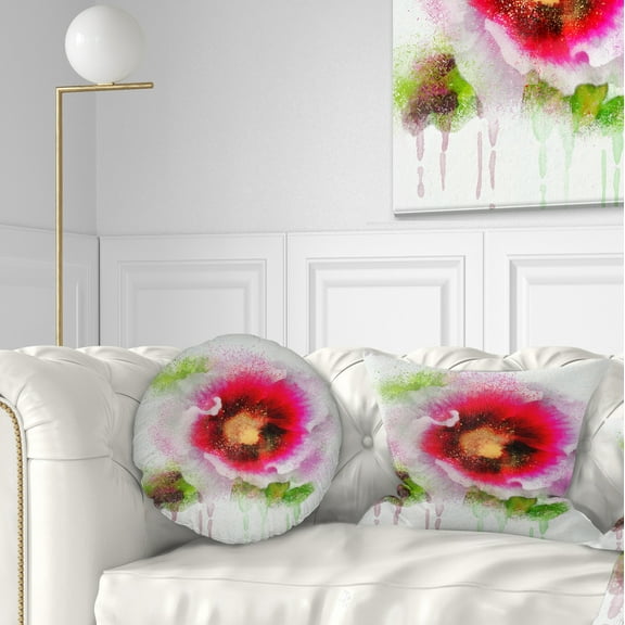 Designart Poppy with Green Watercolor Splashes - Floral Throw Pillow - 12x20