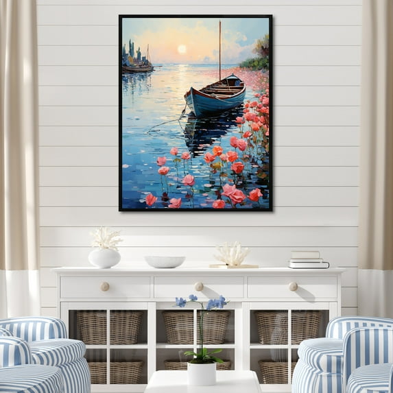 Designart "Port Docked Memories Painting I" Nautical & Beach Floater Framed Canvas Print