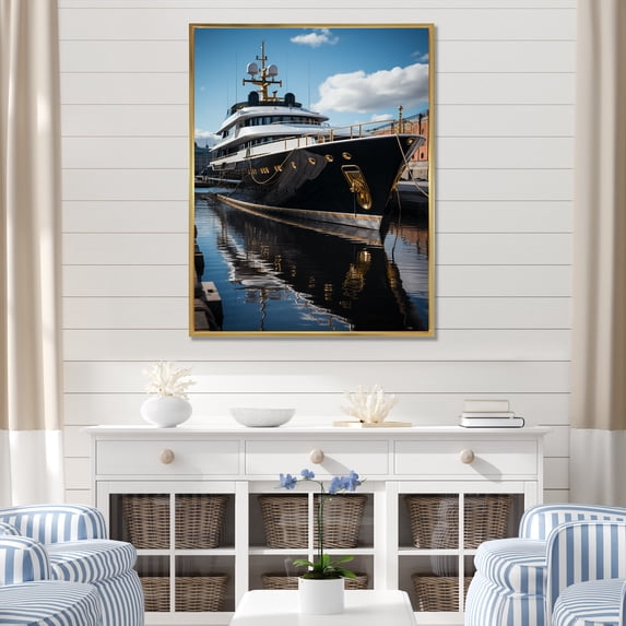 Designart "Port Dockside gracefulness II" Nautical & Beach Floater Framed Canvas Wall Art