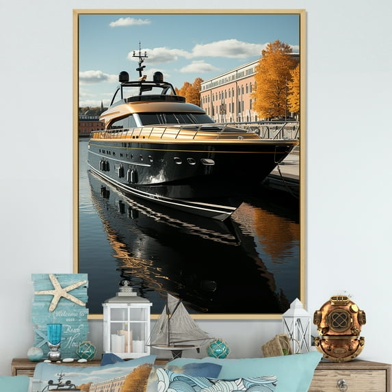 Designart "Port Dockside gracefulness III" Nautical & Beach Floater Framed Wall Decor