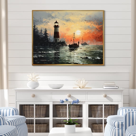 Designart "Port Harbor Journey painting" Nautical & Beach Floater Framed Canvas Wall Art