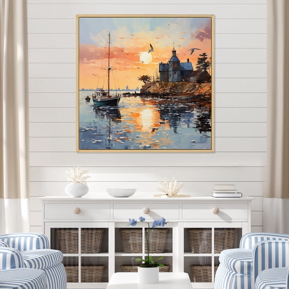 Designart "Port Port Of silence II" Port Landscape Floater Framed Canvas Print