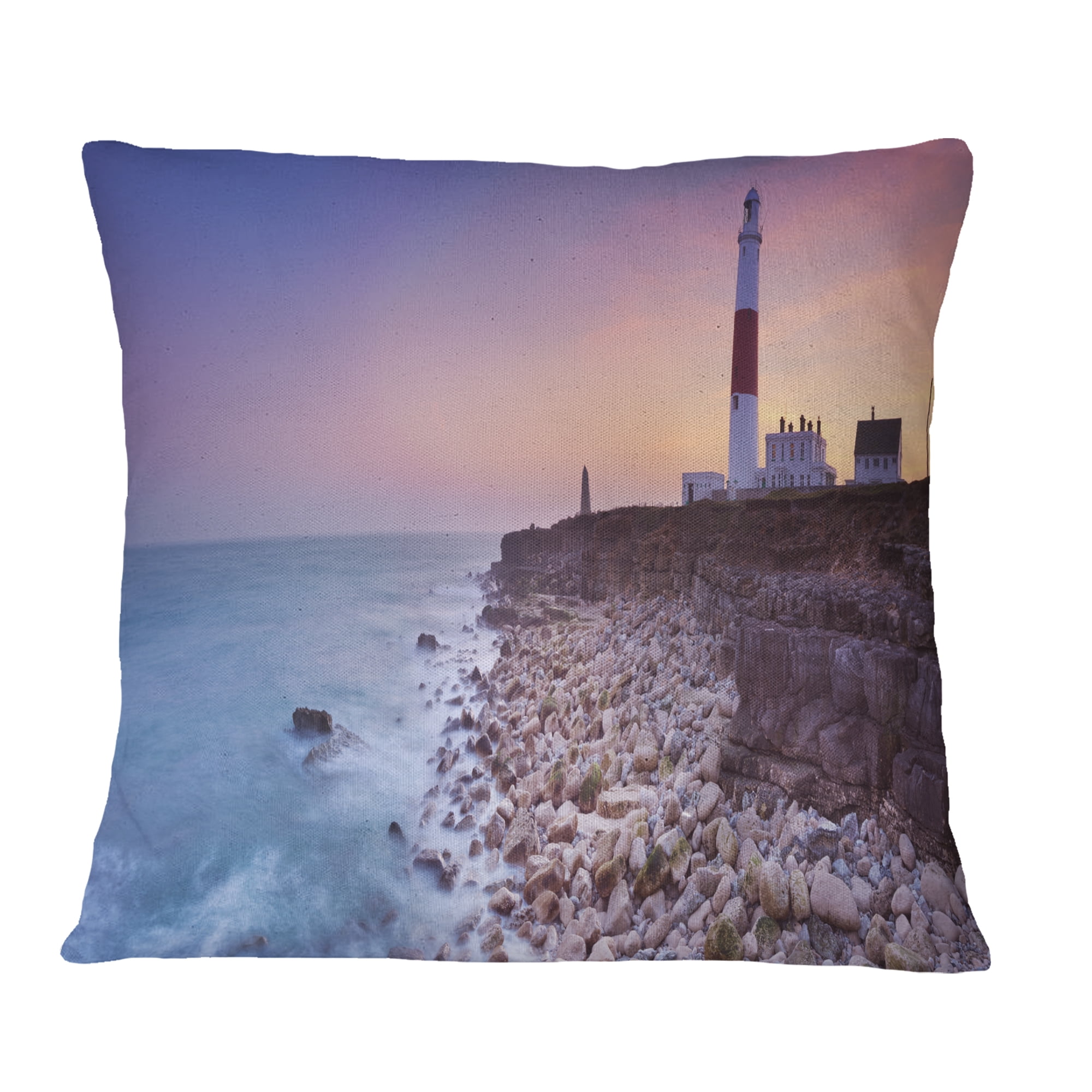Designart Portland Bill Lighthouse in Dorset - Modern Seashore Throw Pillow - 16x16
