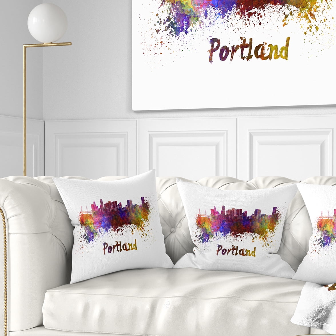 Designart Portland Skyline - Cityscape Throw Pillow - 16x16