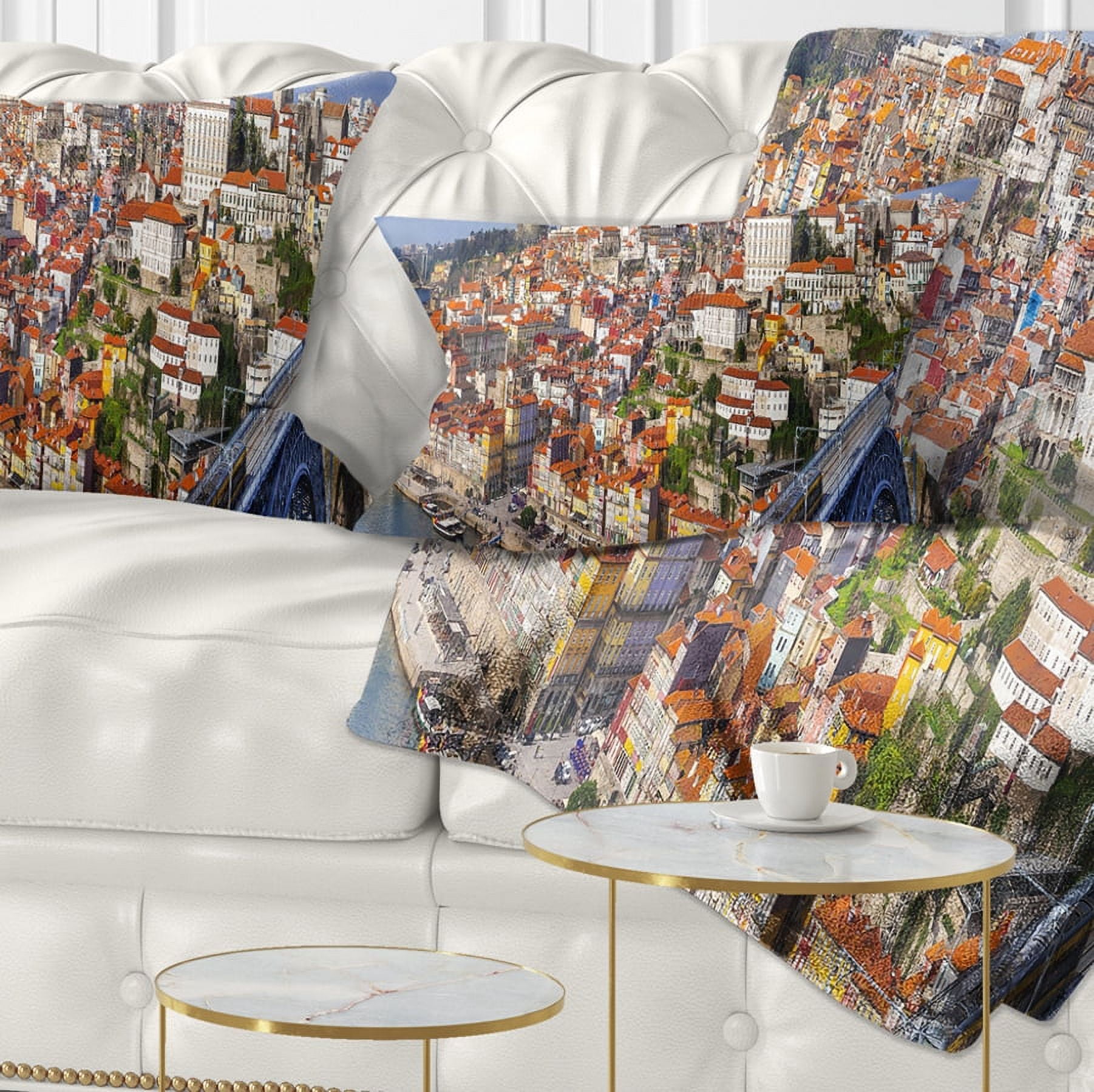 Designart Porto City Panoramic View - Cityscape Photo Throw Pillow - 12x20