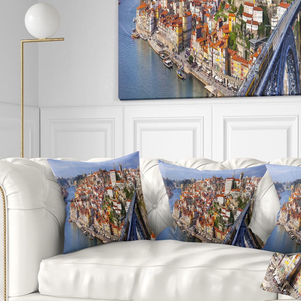 Designart Porto City Panoramic View - Cityscape Photo Throw Pillow - 18x18