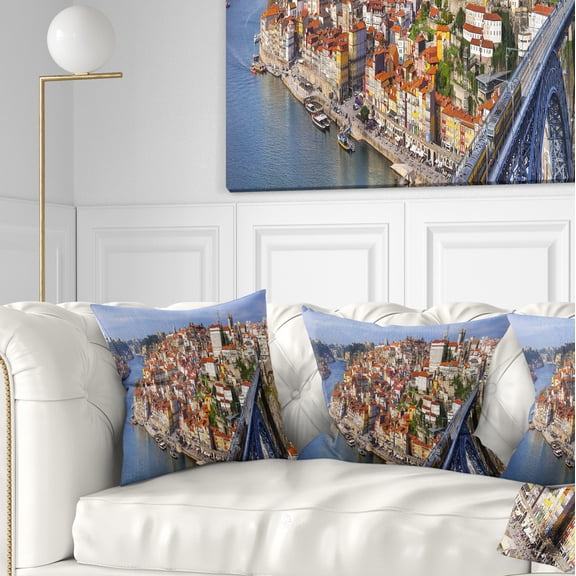 Designart Porto City Panoramic View - Cityscape Photo Throw Pillow - 18x18