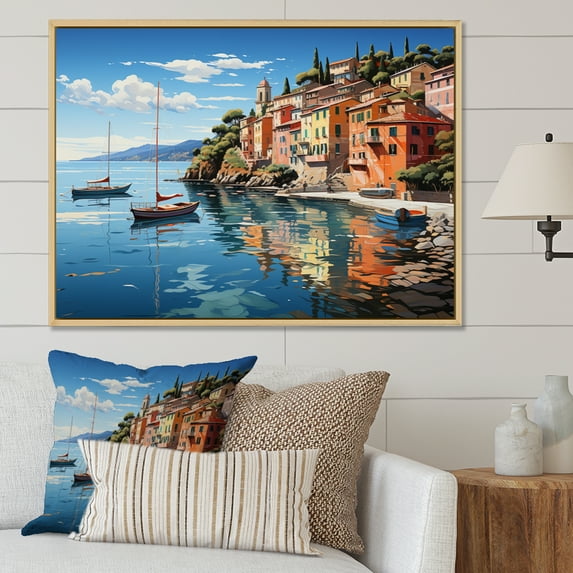 Designart "Portofino s Colorful Charm in Italy" Cityscapes Floater Framed Canvas Print