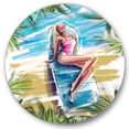 thumbnail image 1 of Designart 'Portrait Beautiful Blond Model At The Beach Sunbathing' Nautical & Coastal Circle Metal Wall Art 11x11 - Disc of 11, 1 of 5