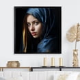 thumbnail image 1 of Designart "Portrait Inspired by "Girl with a Pearl Earring"" Fashion Framed Wall Art Decor - Glam Blue Woman Hallway Framed Wall Art Decor, 1 of 6