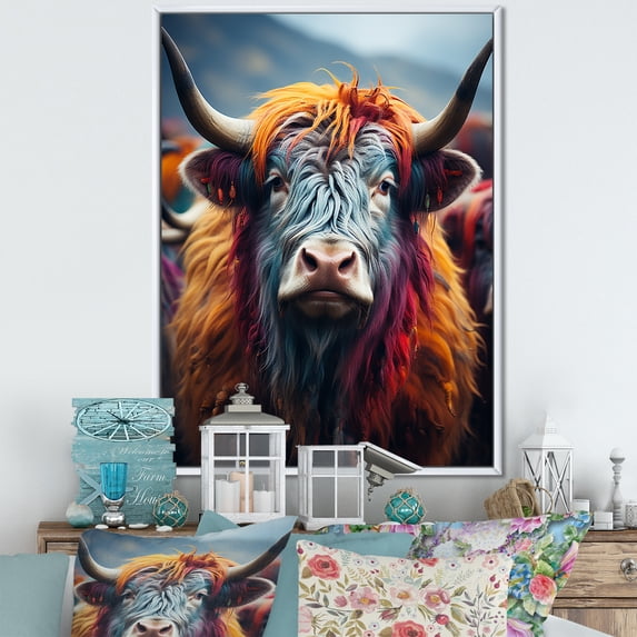 Designart "Portrait Of A Colorful Yak" Yaks Floater Framed Wall Decor