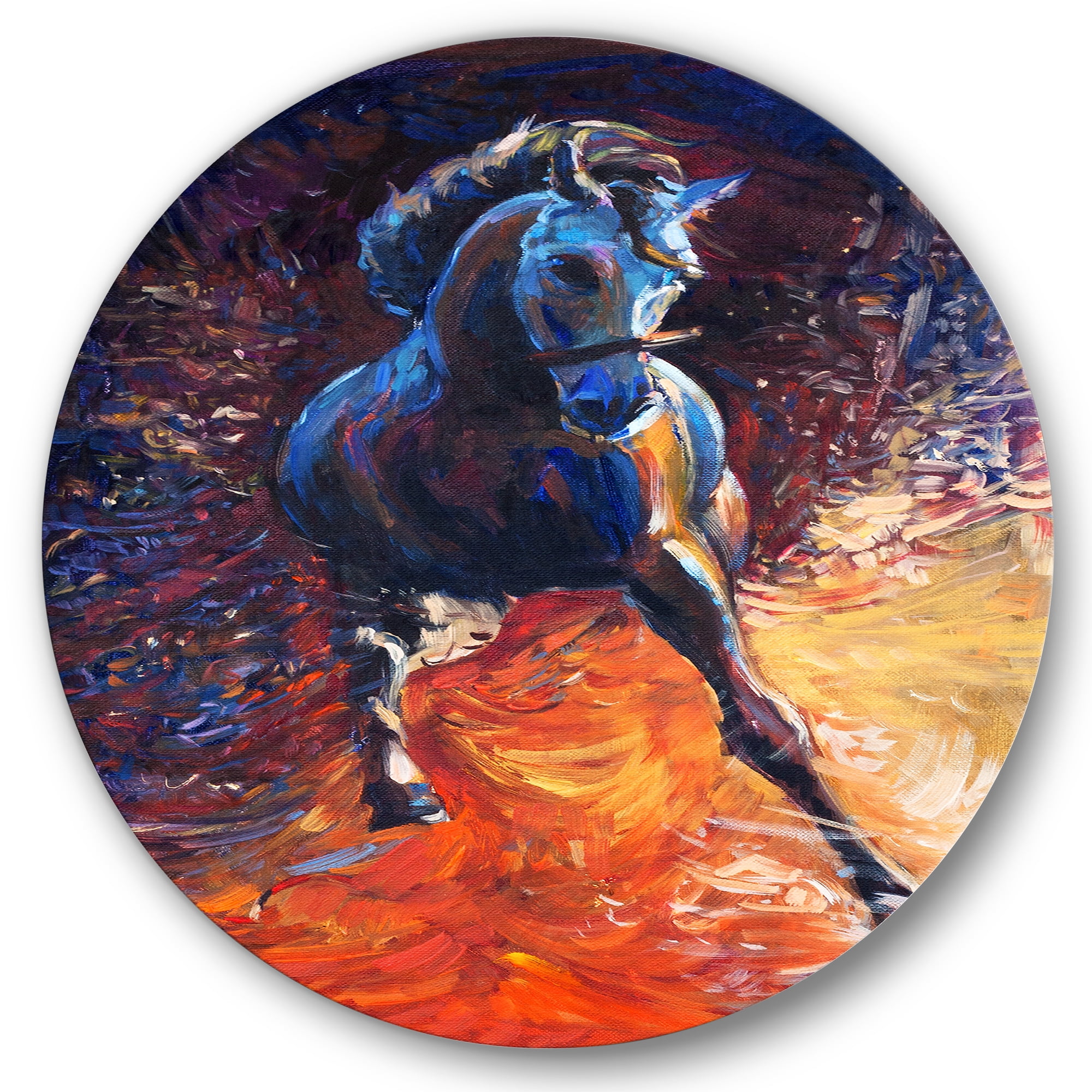 Designart 'Portrait Of A Galoping Blue Horse' Farmhouse Circle Metal Wall Art 29x29 - Disc of 29
