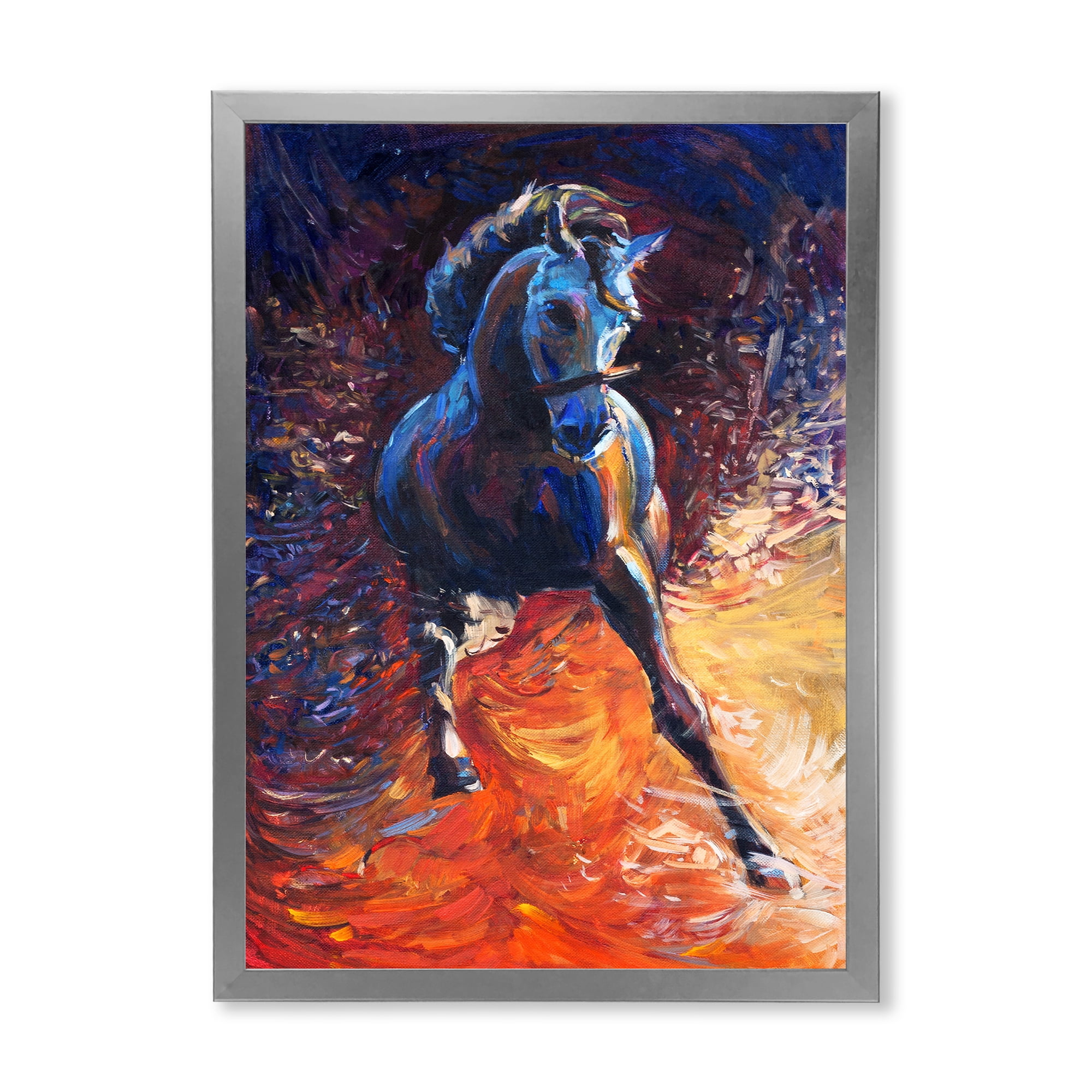 Designart 'Portrait Of A Galoping Blue Horse' Farmhouse Framed Art Print