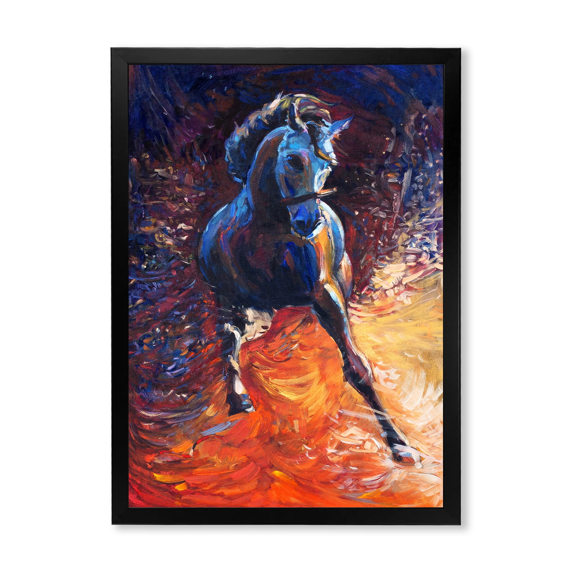 Designart 'Portrait Of A Galoping Blue Horse' Farmhouse Framed Art Print