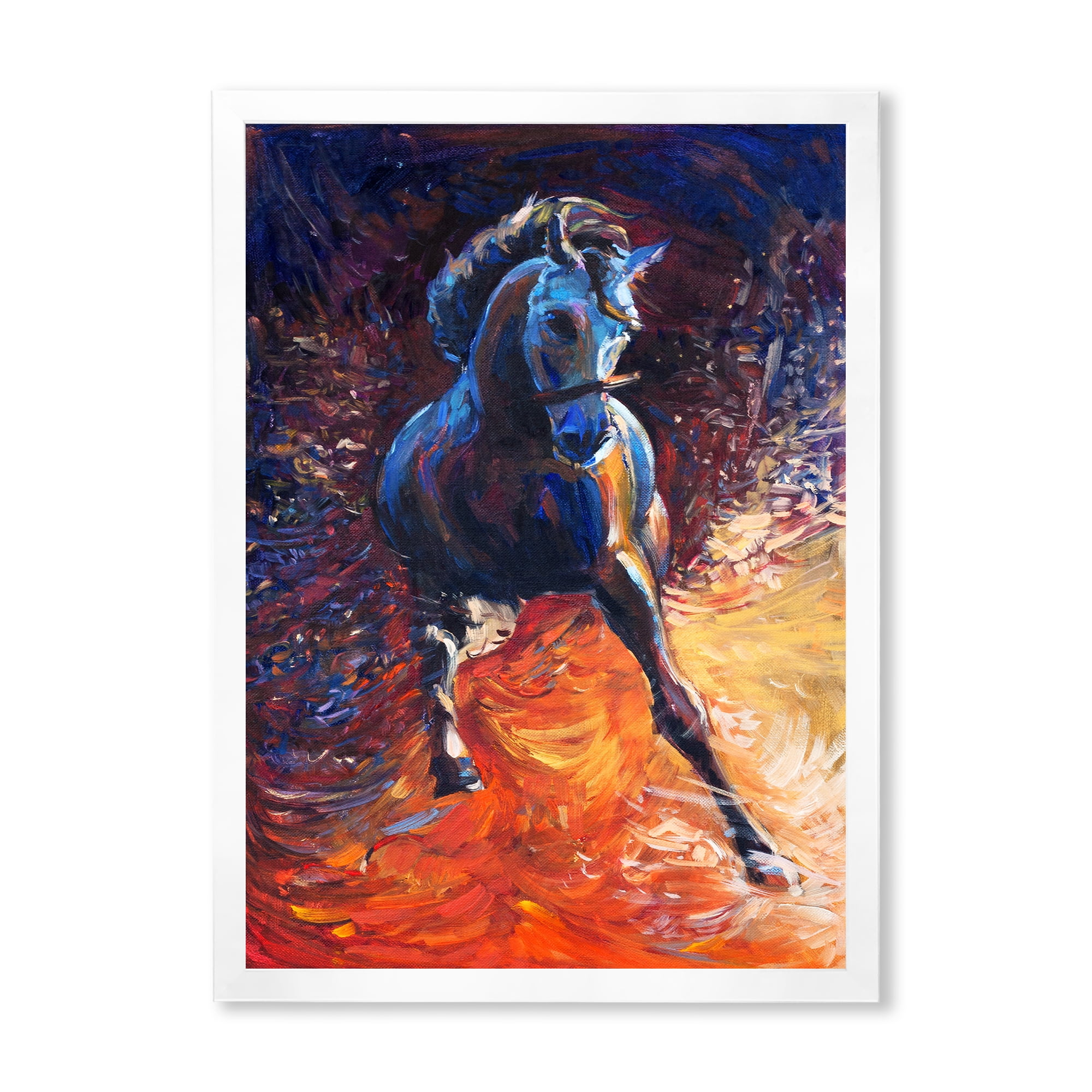 Designart 'Portrait Of A Galoping Blue Horse' Farmhouse Framed Art Print