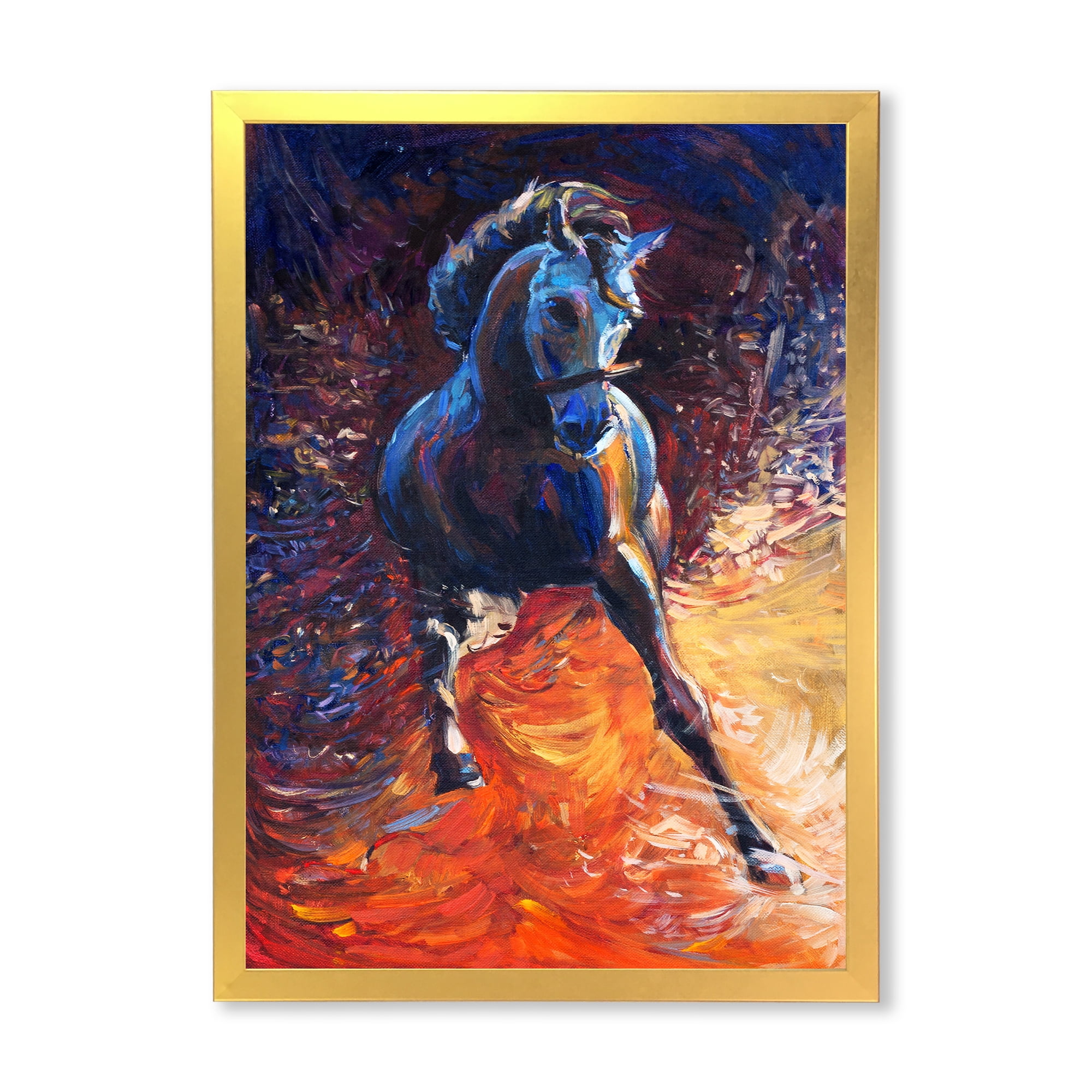 Designart 'Portrait Of A Galoping Blue Horse' Farmhouse Framed Art Print