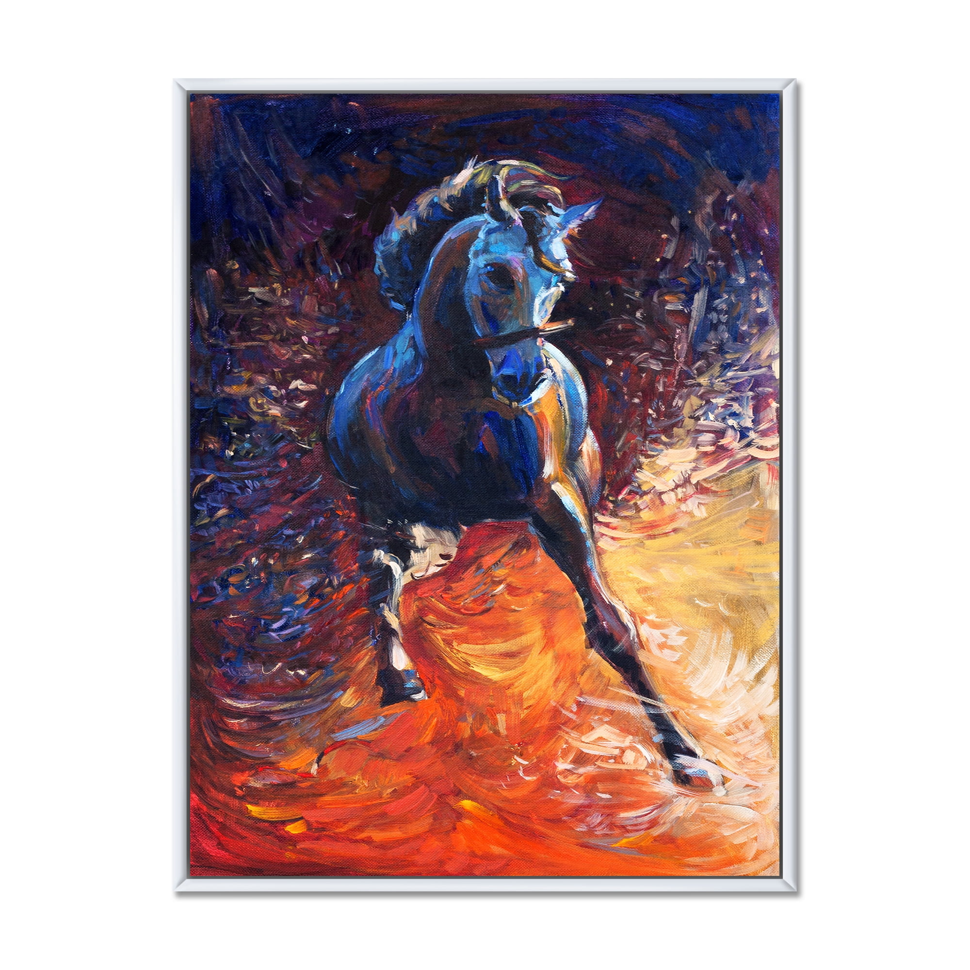 Designart 'Portrait Of A Galoping Blue Horse' Farmhouse Framed Canvas Wall Art Print