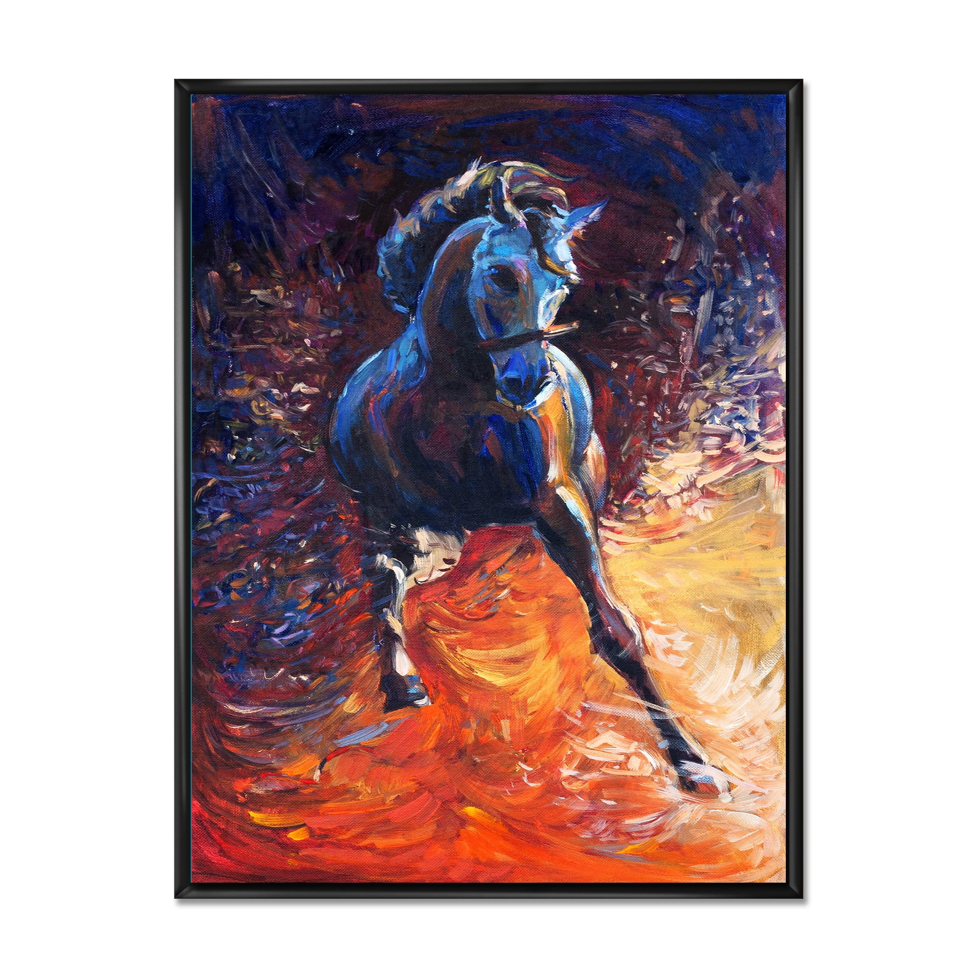 Designart 'Portrait Of A Galoping Blue Horse' Farmhouse Framed Canvas Wall Art Print