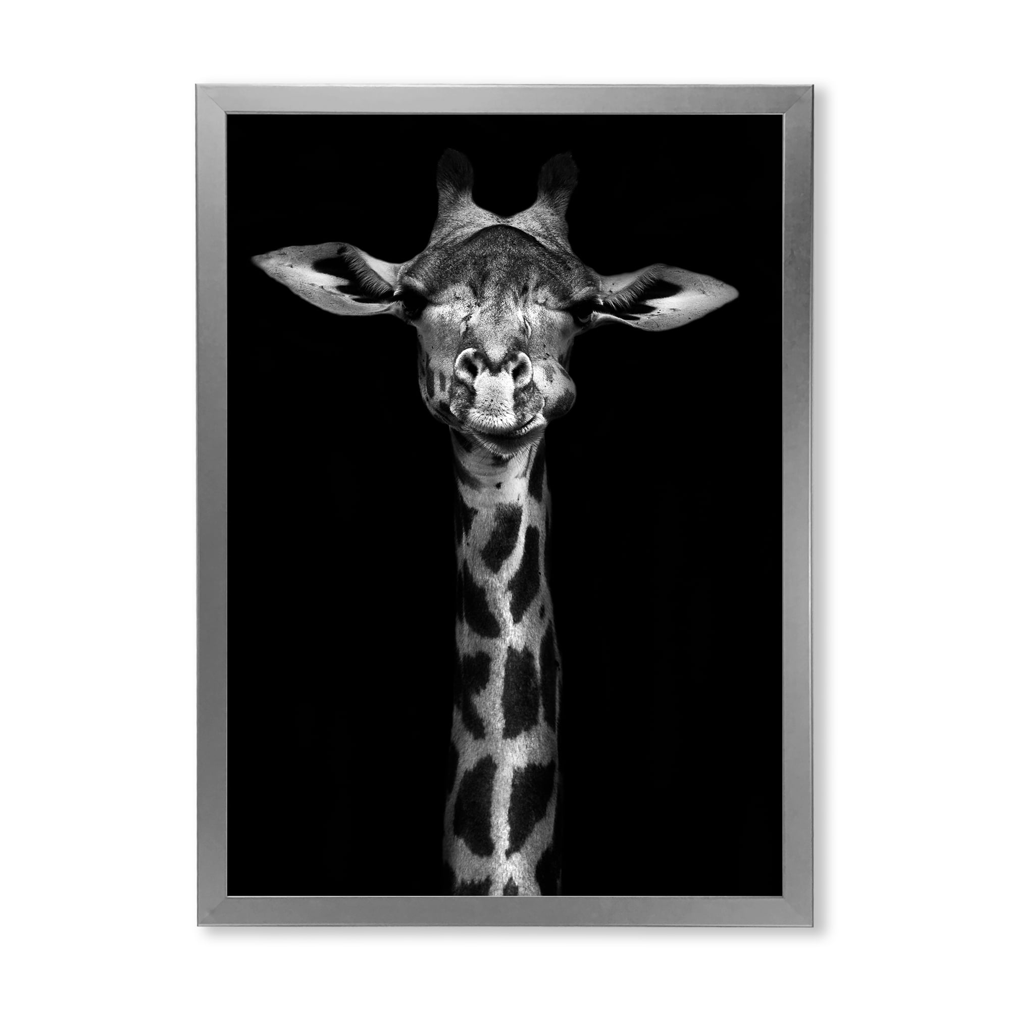 Designart 'Portrait Of A Giraffe In Monochrome' Farmhouse Framed Art Print