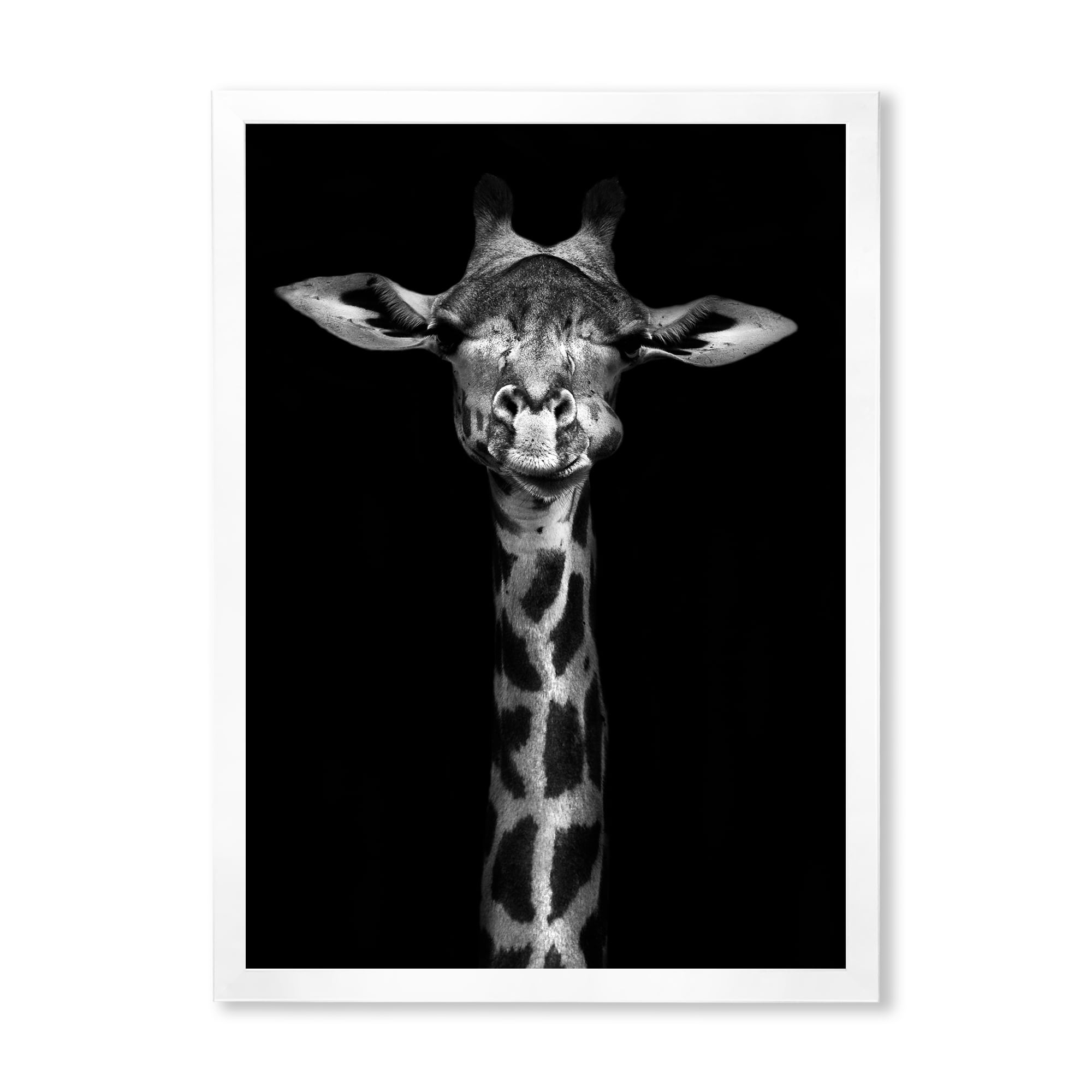 Designart 'Portrait Of A Giraffe In Monochrome' Farmhouse Framed Art Print