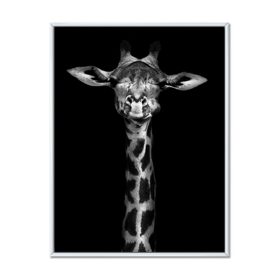 Designart 'Portrait Of A Giraffe In Monochrome' Farmhouse Framed Canvas Wall Art Print