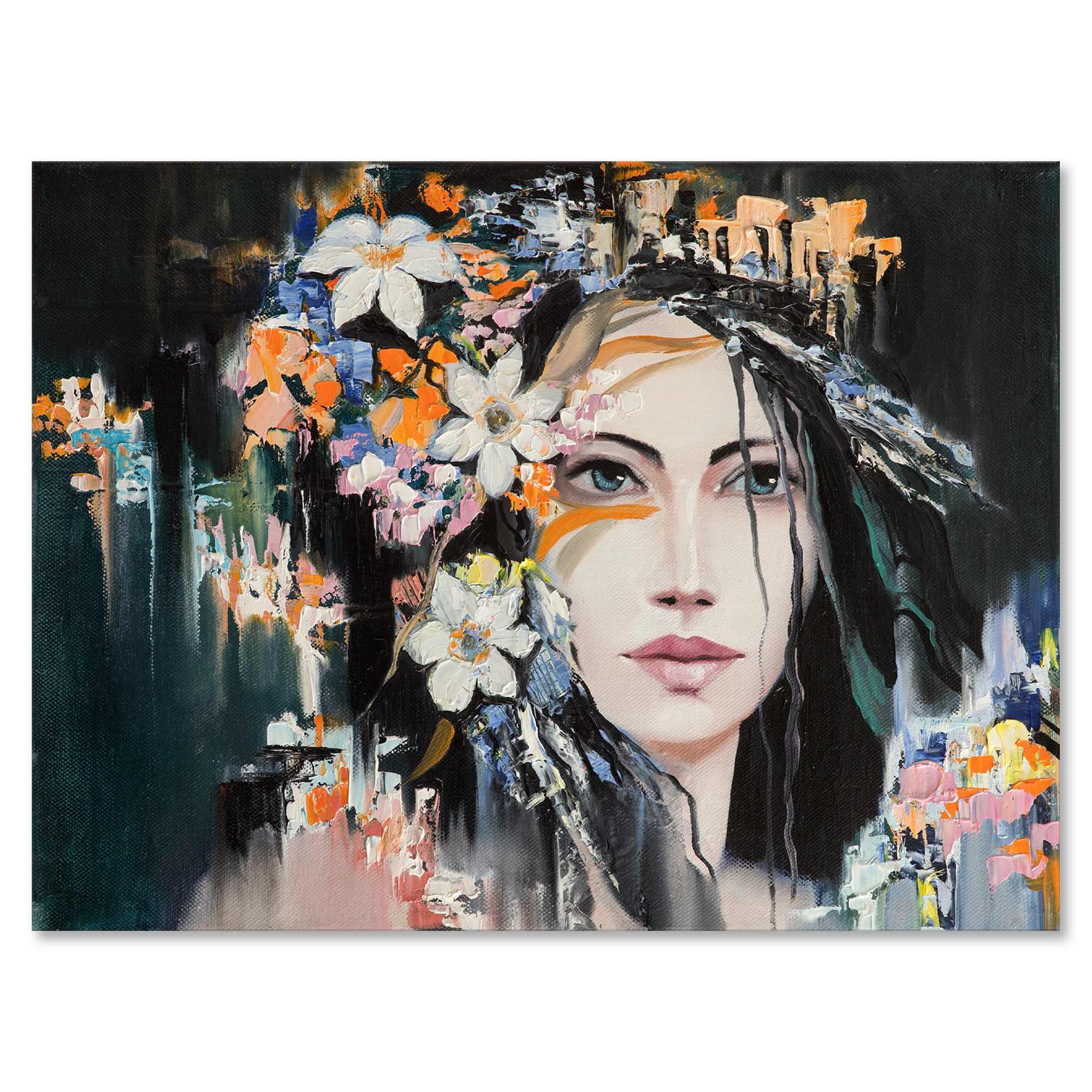 Designart ' Portrait Of A Young Woman With Flowers I ' Modern Canvas Wall Art Print