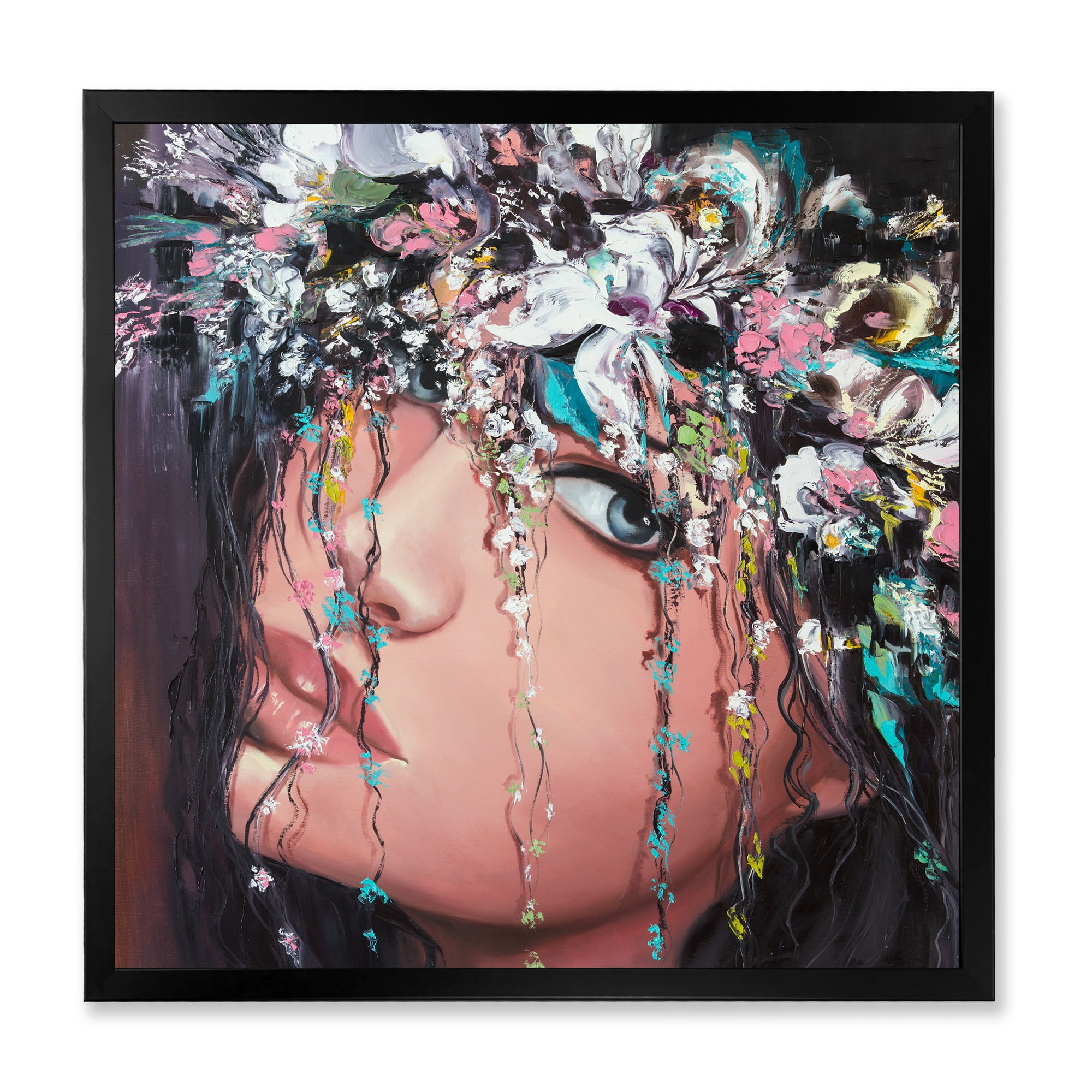 Designart 'Portrait Of A Young Woman With Flowers II' Modern Framed Art Print