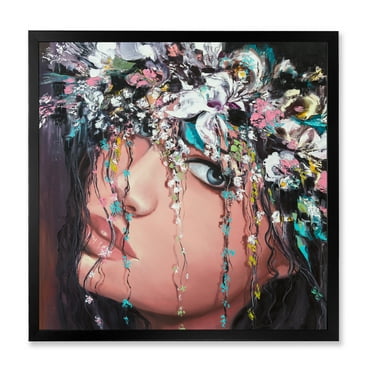 Designart 'Portrait Of A Young Woman With Flowers II' Modern Framed Art Print