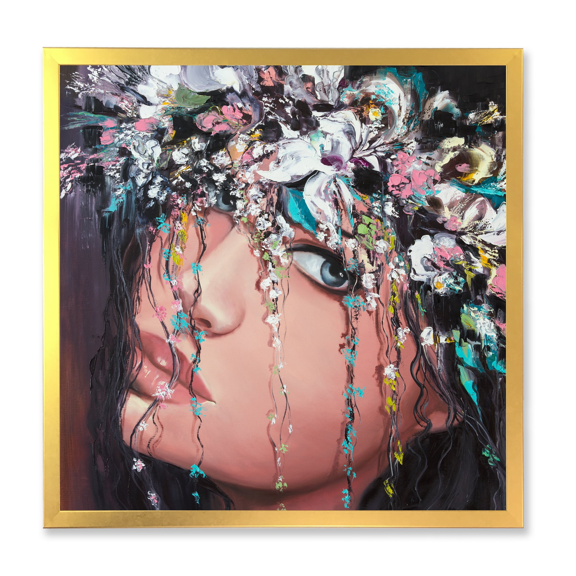 Designart 'Portrait Of A Young Woman With Flowers II' Modern Framed Art Print