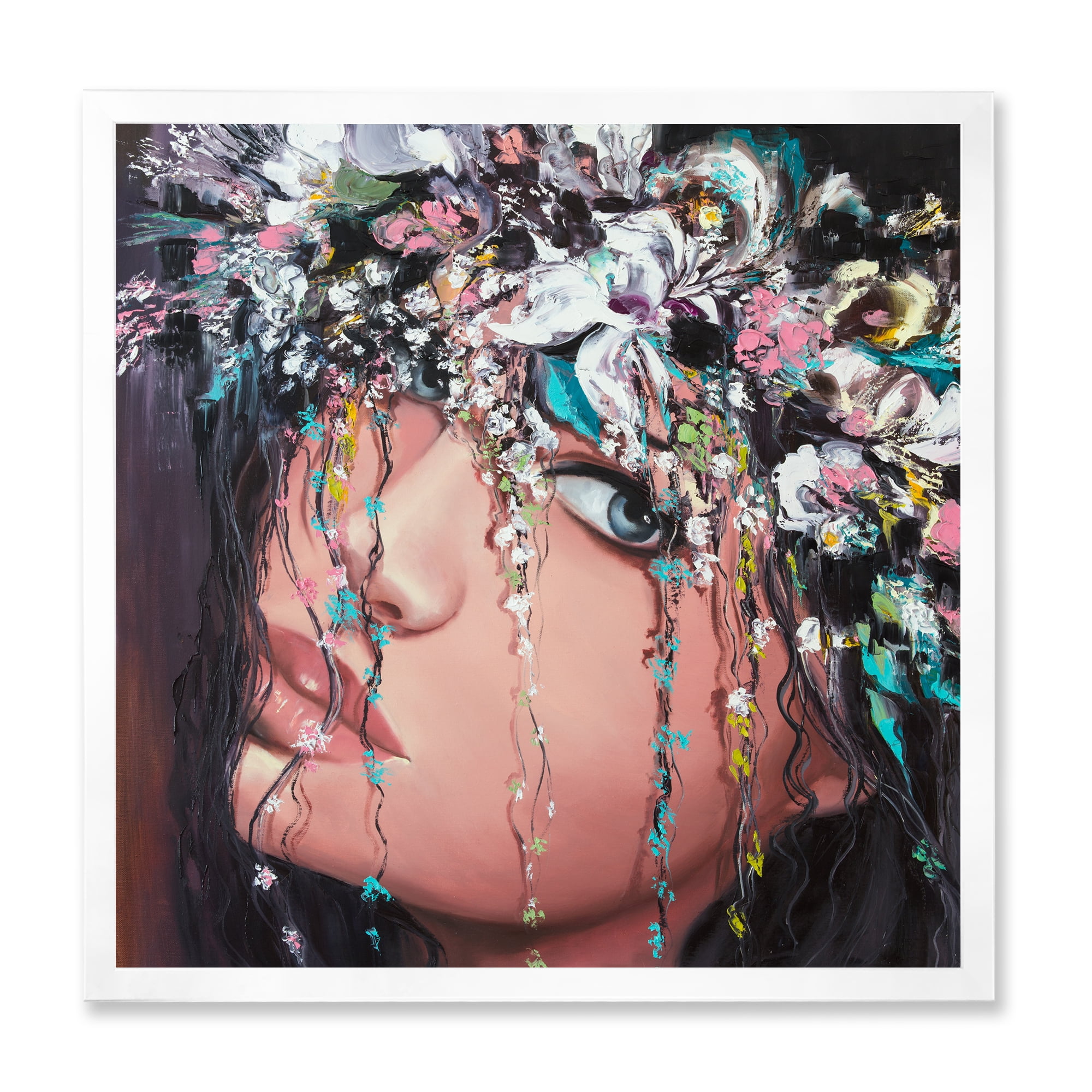 Designart 'Portrait Of A Young Woman With Flowers II' Modern Framed Art Print