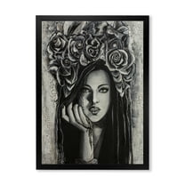 Designart 'Portrait Of A Young Woman With Flowers III' Modern Framed Art Print