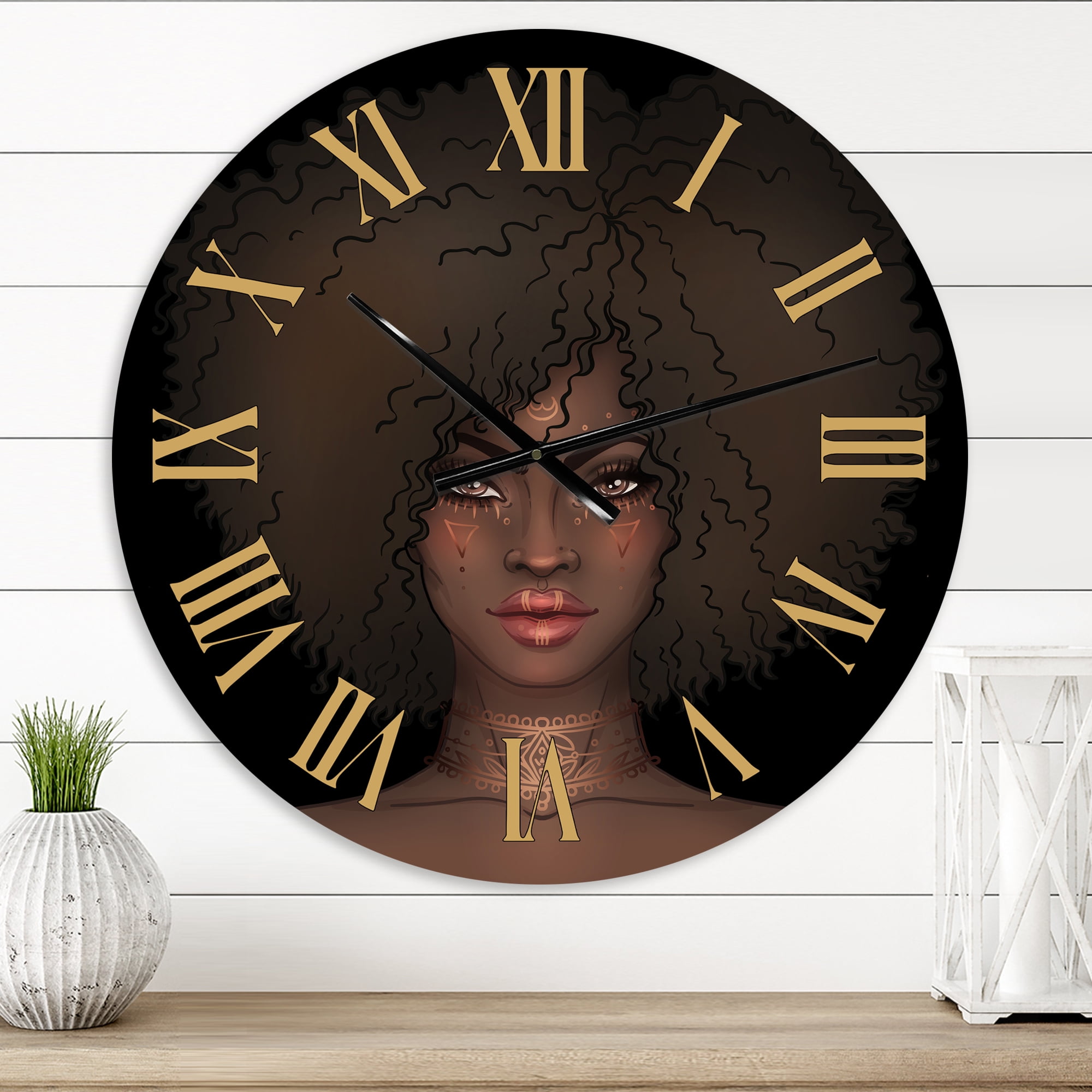 Designart 'Portrait Of African American Woman Iii' Modern Wall Clock