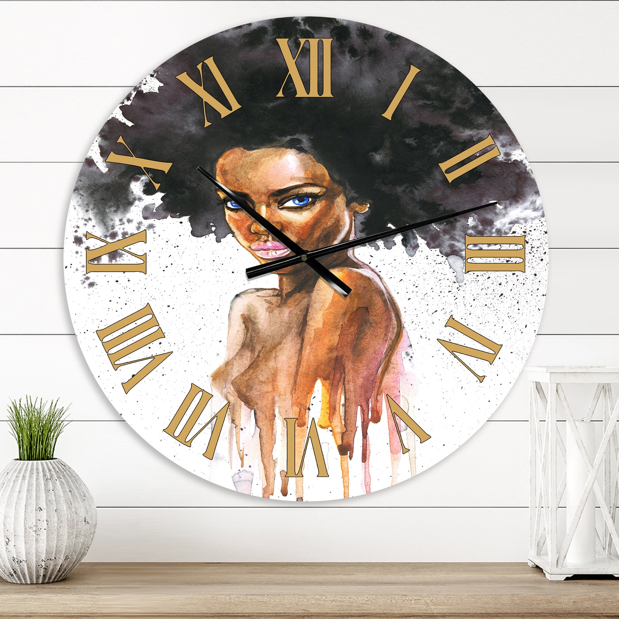 Designart 'Portrait Of African American Woman Vii' Modern Wall Clock