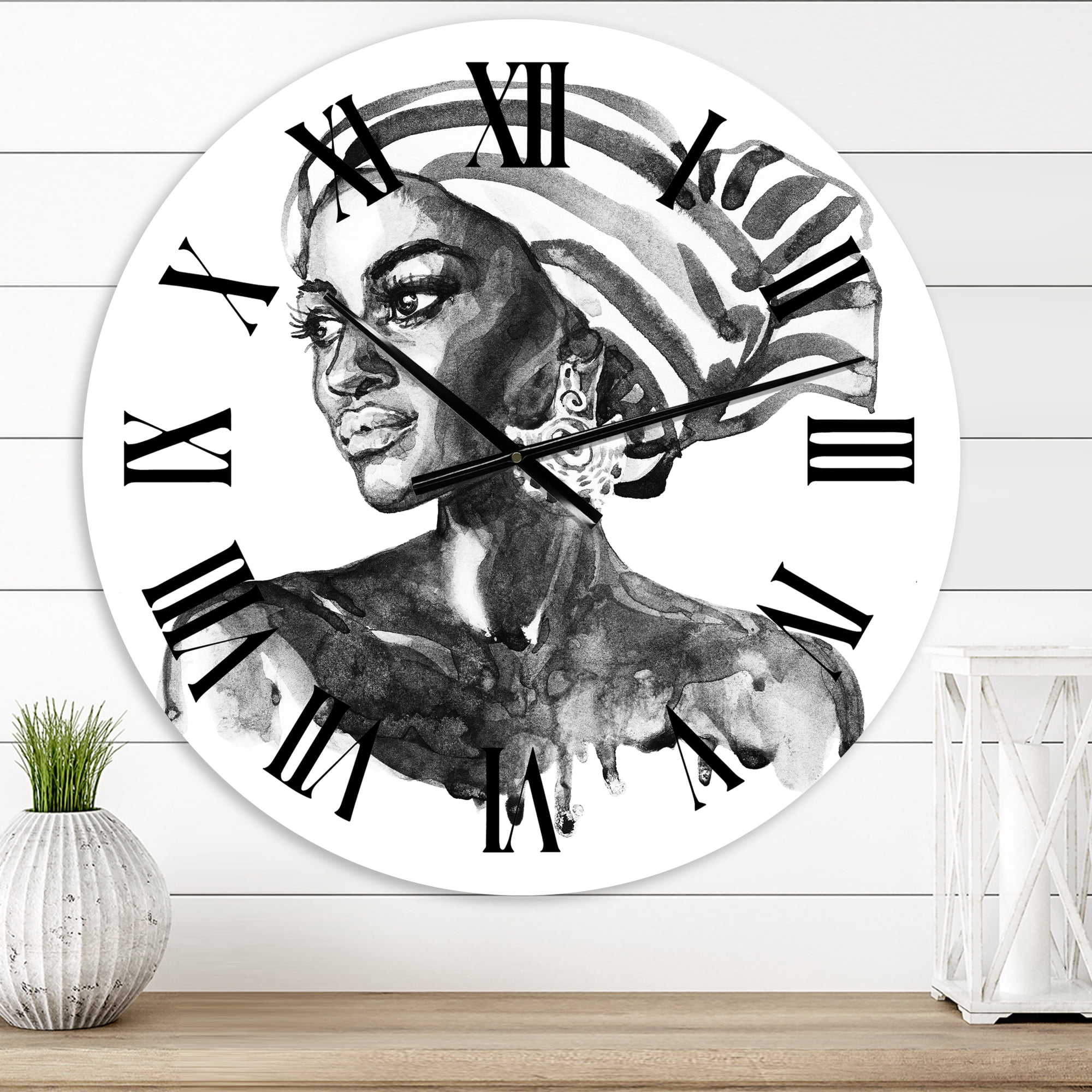 Designart 'Portrait Of African American Woman Xii' Modern Wall Clock