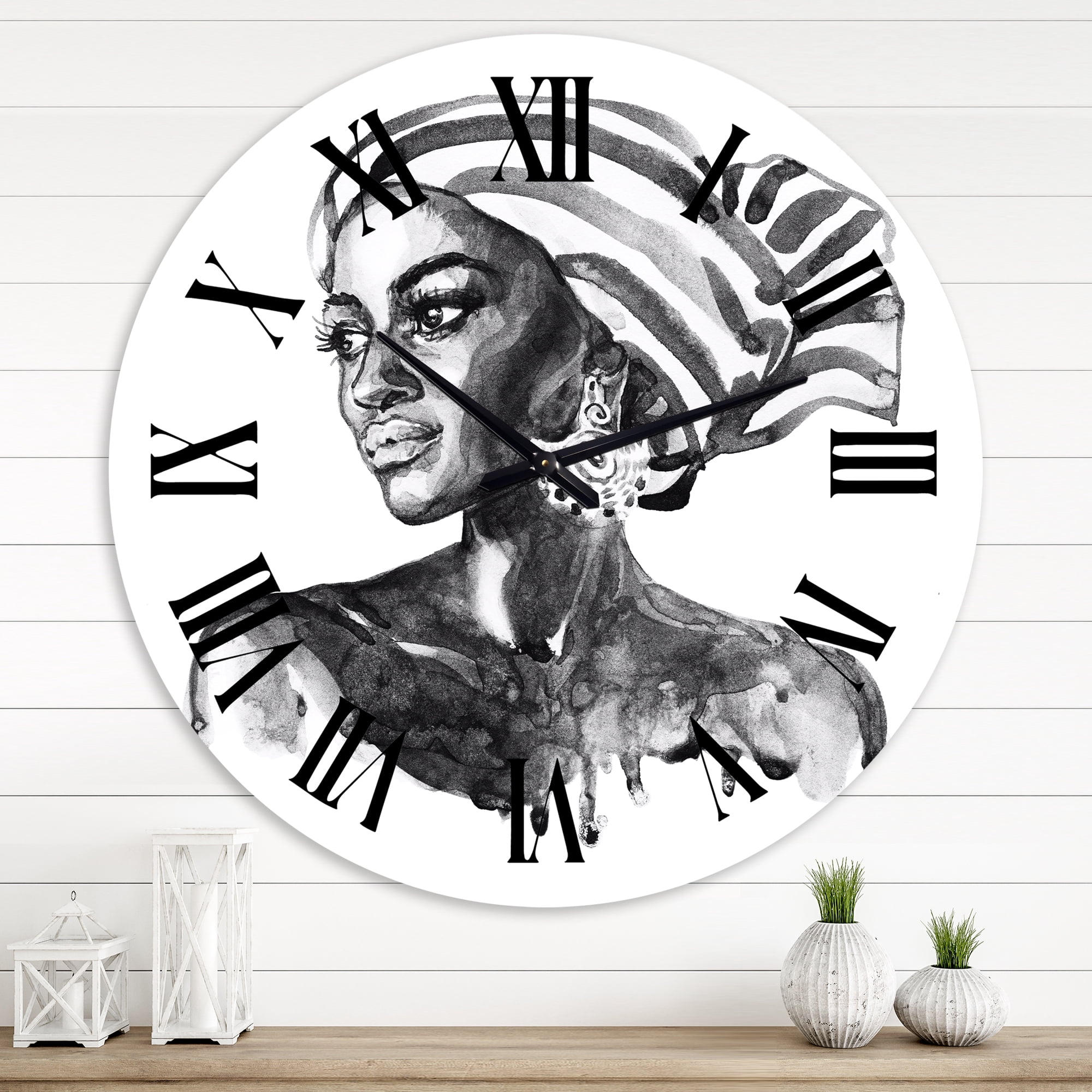 Designart 'Portrait Of African American Woman Xii' Modern Wall Clock